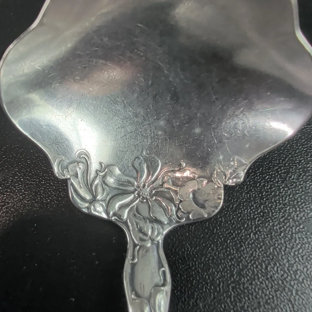 1835 R Wallace Silver Plate Sugar Shell Spoon  Floral Scalloped Monogram